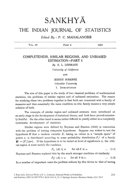 SANKHYA the INDIAN JOURNAL of STATISTICS Edited BJJ : P