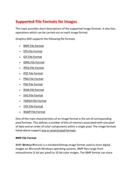 Supported File Formats for Images
