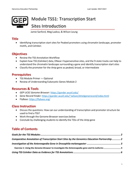 Module TSS1: Transcription Start Sites Introduction