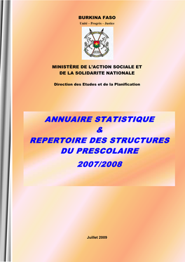 Annuaire Statistique & Repertoire Des Structures Du Prescolaire 2007/2008