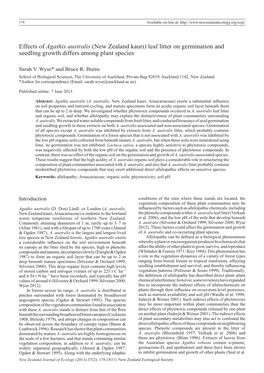 Effects of Agathis Australis (New Zealand Kauri) Leaf Litter on Germination and Seedling Growth Differs Among Plant Species