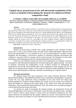 Vaginal Smear, Progesterone Levels, and Ultrasound Examination of the Ovaries As Methods of Determining the Moment of Ovulation in Bitches Comparative Study