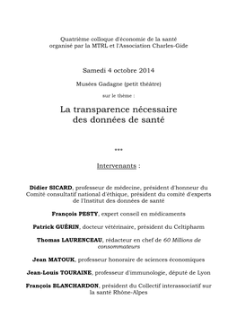 La Transparence Nécessaire Des Données De Santé