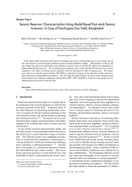 Seismic Reservoir Characterization Using Model Based Post-Stack Seismic Inversion: in Case of Fenchuganj Gas Field, Bangladesh