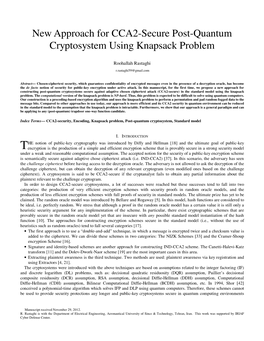 New Approach for CCA2-Secure Post-Quantum Cryptosystem Using Knapsack Problem