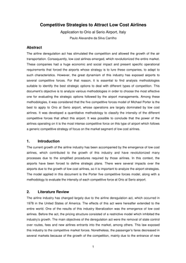 Competitive Strategies to Attract Low Cost Airlines Application to Orio Al Serio Airport, Italy Paulo Alexandre Da Silva Carrilho