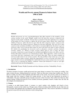 Wealth and Poverty Among Women in Sokoto State 1996 to 2018