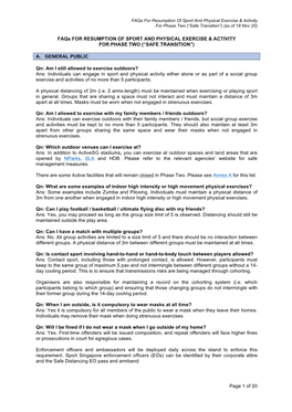 Page 1 of 20 Faqs for RESUMPTION of SPORT AND