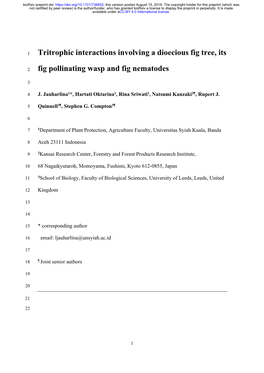 Tritrophic Interactions Involving a Dioecious Fig Tree, Its Fig Pollinating