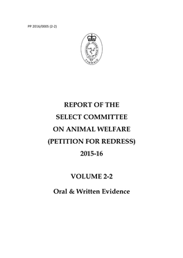 Report of the Select Committee on Animal Welfare (Petition for Redress) 2015-16