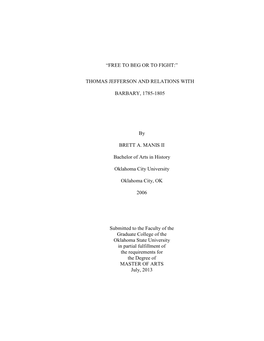 Thomas Jefferson and Relations with Barbary, 1785-1805