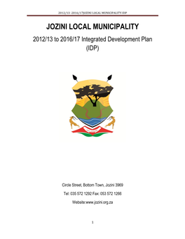 Jozini Local Municipality Draft Idp 2012/13