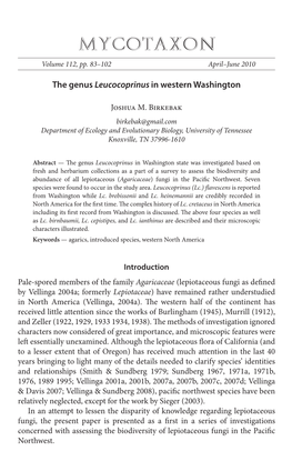The Genus &lt;I&gt;Leucocoprinus&lt;/I&gt; in Western Washington