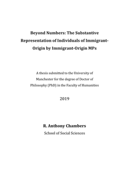 Beyond Numbers: the Substantive Representation of Individuals of Immigrant- Origin by Immigrant-Origin Mps