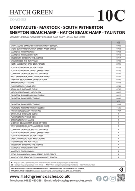 MONTACUTE - MARTOCK - SOUTH PETHERTON SHEPTON BEAUCHAMP - HATCH BEAUCHAMP - TAUNTON MONDAY - FRIDAY (SOMERSET COLLEGE DAYS ONLY) - From: 02/11/2020