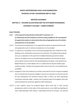 North Hertfordshire Local Plan Examination on Behalf of Ms L Richardson (Rep Id: 2302)