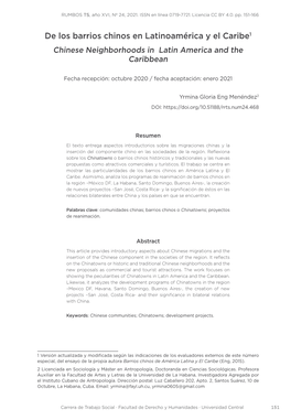 De Los Barrios Chinos En Latinoamérica Y El Caribe1 Chinese Neighborhoods in Latin America and the Caribbean