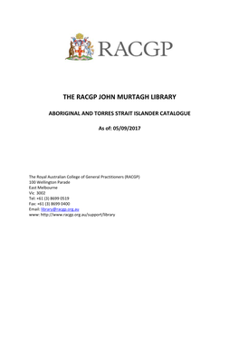 The Racgp John Murtagh Library Aboriginal and Torres Strait Islander
