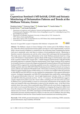 Copernicus Sentinel-1 MT-Insar, GNSS and Seismic Monitoring of Deformation Patterns and Trends at the Methana Volcano, Greece