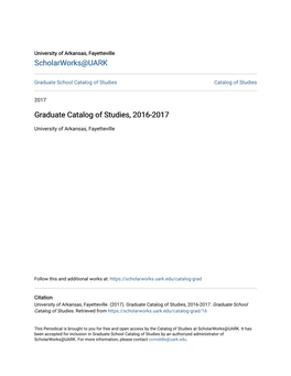 Graduate Catalog of Studies, 2016-2017
