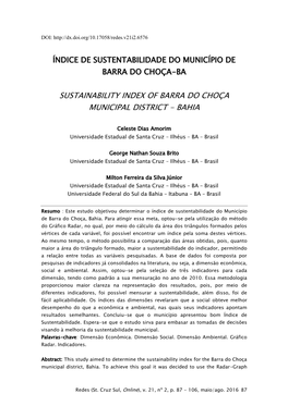 Sustainability Index of Barra Do Choça Municipal District - Bahia