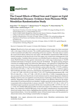 The Causal Effects of Blood Iron and Copper on Lipid Metabolism