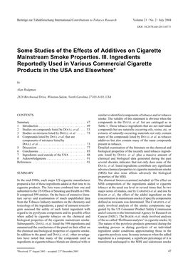 Some Studies of the Effects of Additives on Cigarette Mainstream Smoke Properties