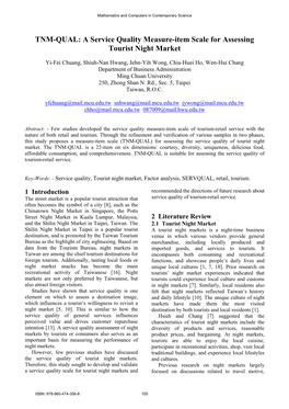 TNM-QUAL: a Service Quality Measure-Item Scale for Assessing Tourist Night Market