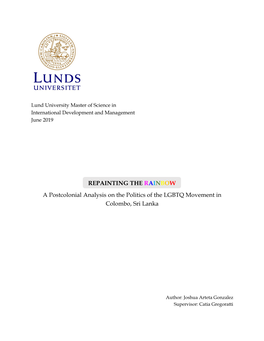 A Postcolonial Analysis on the Politics of the LGBTQ Movement in Colombo, Sri Lanka