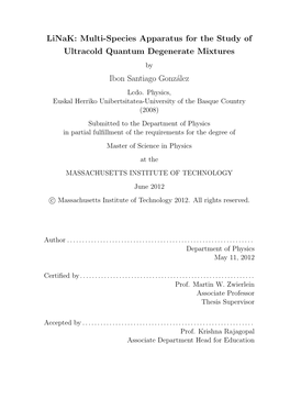 Linak: Multi-Species Apparatus for the Study of Ultracold Quantum Degenerate Mixtures by Ibon Santiago Gonz´Alez Lcdo