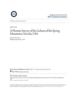 A Floristic Survey of the Lichens of the Spring Mountains, Nevada, USA Monica W