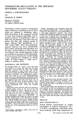 Temperature Regulation in the Speckled Mousebird, Colius Striatus