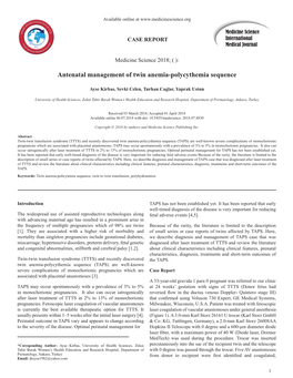 Antenatal Management of Twin Anemia-Polycythemia Sequence