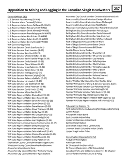 Opposition to Mining and Logging in the Canadian Skagit Headwaters 237