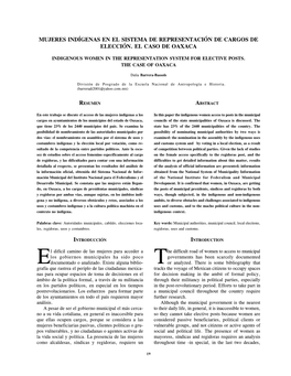 Mujeres Indígenas En El Sistema De Representación De Cargos De Elección