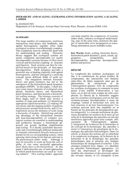 HIERARCHY and SCALING: EXTRAPOLATING INFORMATION ALONG a SCALING LADDER by JIANGUO WU Department of Life Sciences, Arizona State