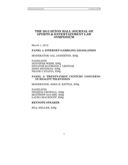 2012 Seton Hall Journal of Sports and Entertainment Law Symposium