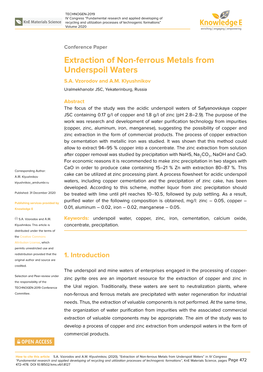 Extraction of Non-Ferrous Metals from Underspoil Waters S.A