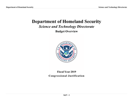 Department of Homeland Security, Science and Technology Directorate, FY19 Congressional Budget Justification