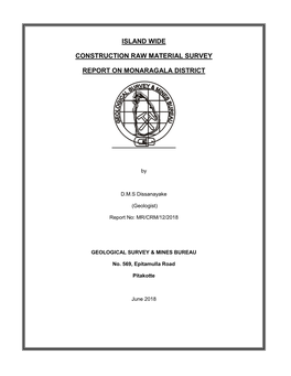 Island Wide Construction Raw Material Survey Report on Monaragala District