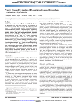 Protein Kinase D1–Mediated Phosphorylation and Subcellular Localization of B-Catenin