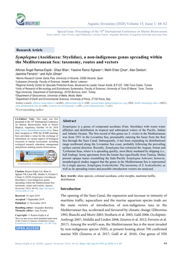 Symplegma (Ascidiacea: Styelidae), a Non-Indigenous Genus Spreading Within the Mediterranean Sea: Taxonomy, Routes and Vectors