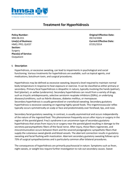 Treatment for Hyperhidrosis