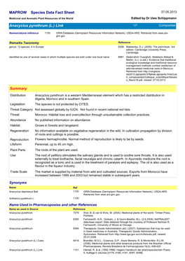 MAPROW Species Data Fact Sheet Anacyclus Pyrethrum