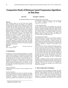 Comparative Study of Dictionary Based Compression Algorithms on Text Data