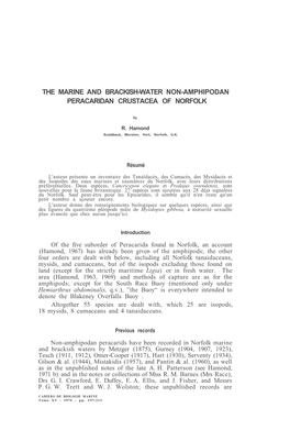 The Marine and Brackish-Water Non-Amphipodan Peracaridan Crustacea of Norfolk