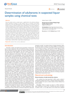 Determination of Adulterants in Suspected Liquor Samples Using Chemical Tests