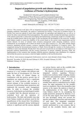 Impact of Population Growth and Climate Change on the Resilience of Florina’S Hydrosystem