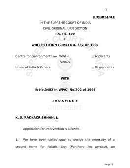 Reportable in the Supreme Court of India Civil Original Jurisdiction I.A