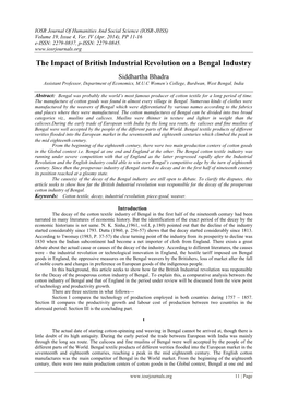 The Impact of British Industrial Revolution on a Bengal Industry